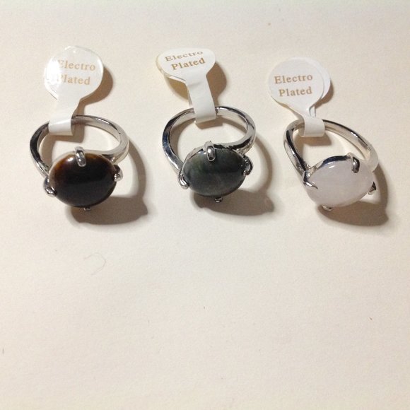 Lot of 3 Silver Tone Electroplated Gemstone Rings Size 8 - Picture 1 of 5
